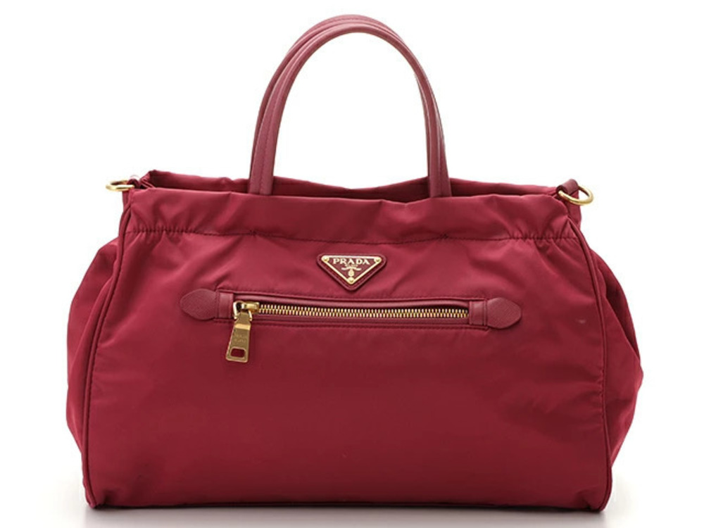 Prada burgundy Tessuto handbag enameled metal